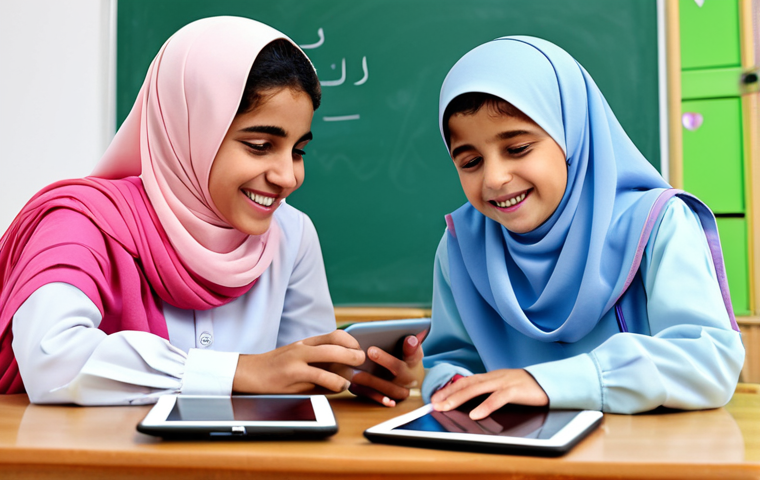Children Learning with "Sophie Ruby"**

"A group of fully clothed Arab children, wearing modest clothing, are happily engaged with "Sophie Ruby" educational apps on tablets in a bright classroom. Safe for work, appropriate content, family-friendly. The scene includes colorful learning materials and a friendly teacher. Perfect anatomy, correct proportions, well-formed hands, natural pose, professional illustration."

**